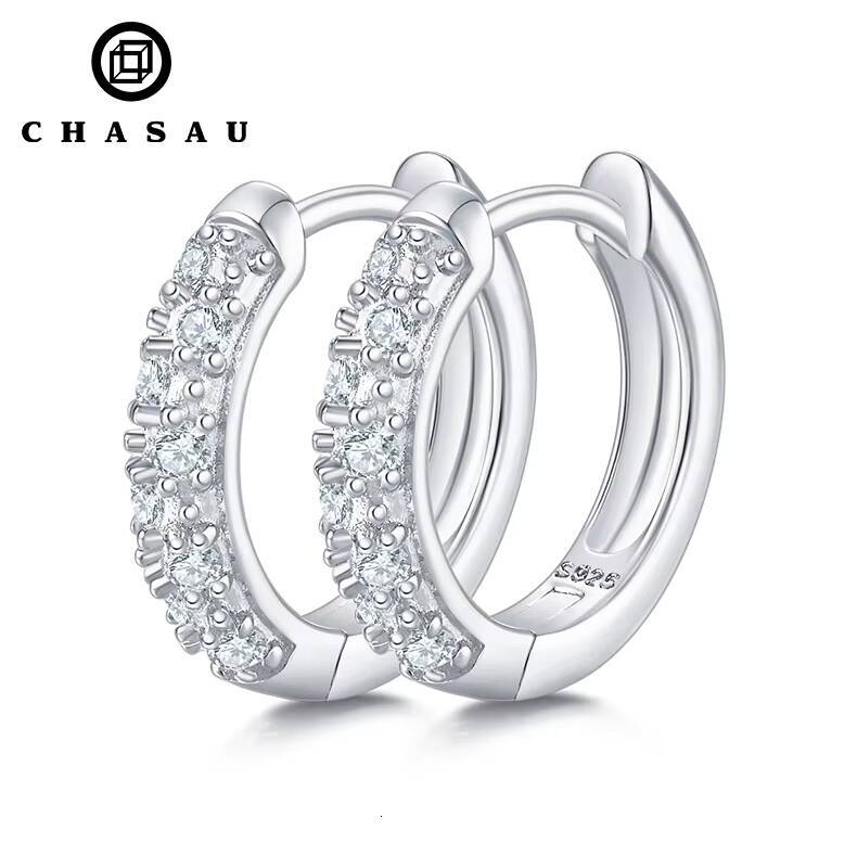 Wholesale New Product Double Row Hoop 925 Sterling Silver Claw 16mm Moissanite Hoop Earrings for Women