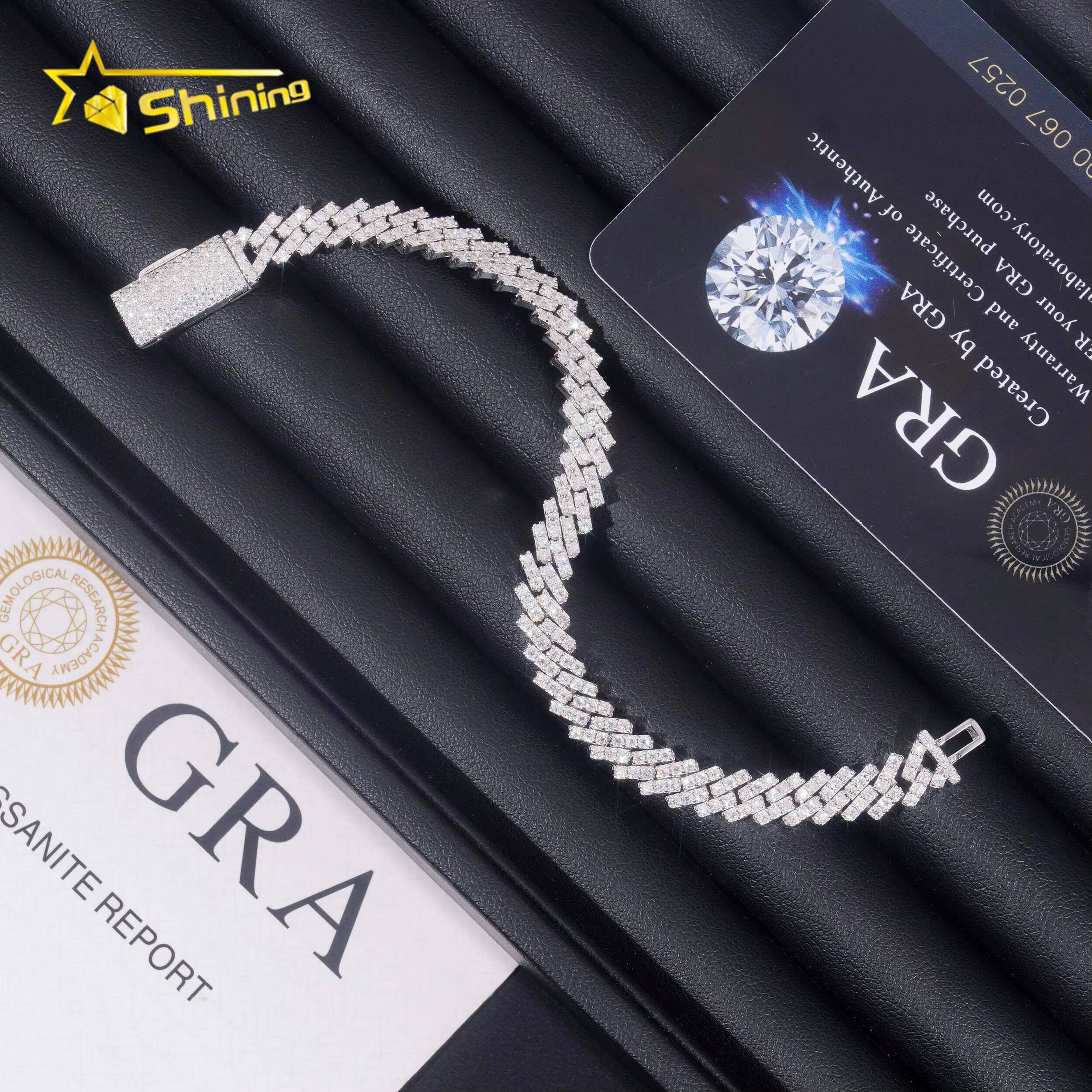 Single Row Moissanite 7mm Iced Out Cuban Necklace Bracelet VVS Moissanite 925 Sterling Silver Miami Cuban Link Chain