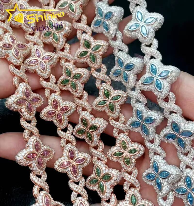 Best Selling Hip Hop Rapper Cuban Clover Bracelets 925 Sterling Silver VVS Moissanite Infinity Cuban Link Bracelet Fine Jewelry