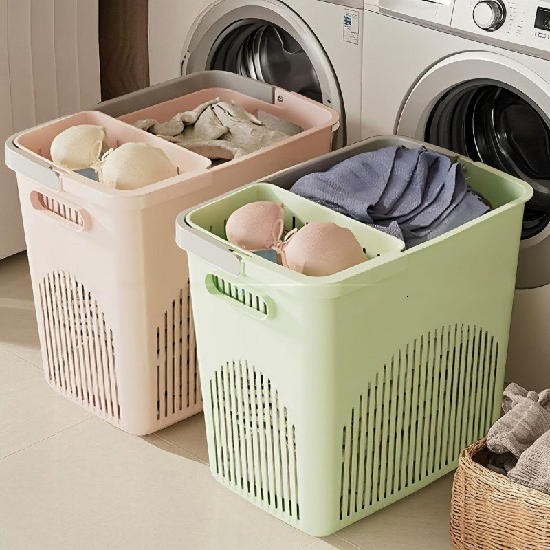 Household Partitioned Multi-layer Clothes Underwear Bathroom Large Dirty Laundry Storage Basket
