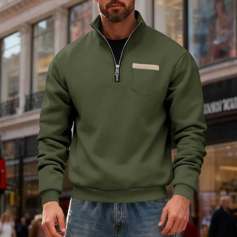 Mens Fleece Pullover Jacket 2025 American Autumn Winter Simple Retro SemiZip StandUp Collar Loose Casual LongSleeved for Men W251027