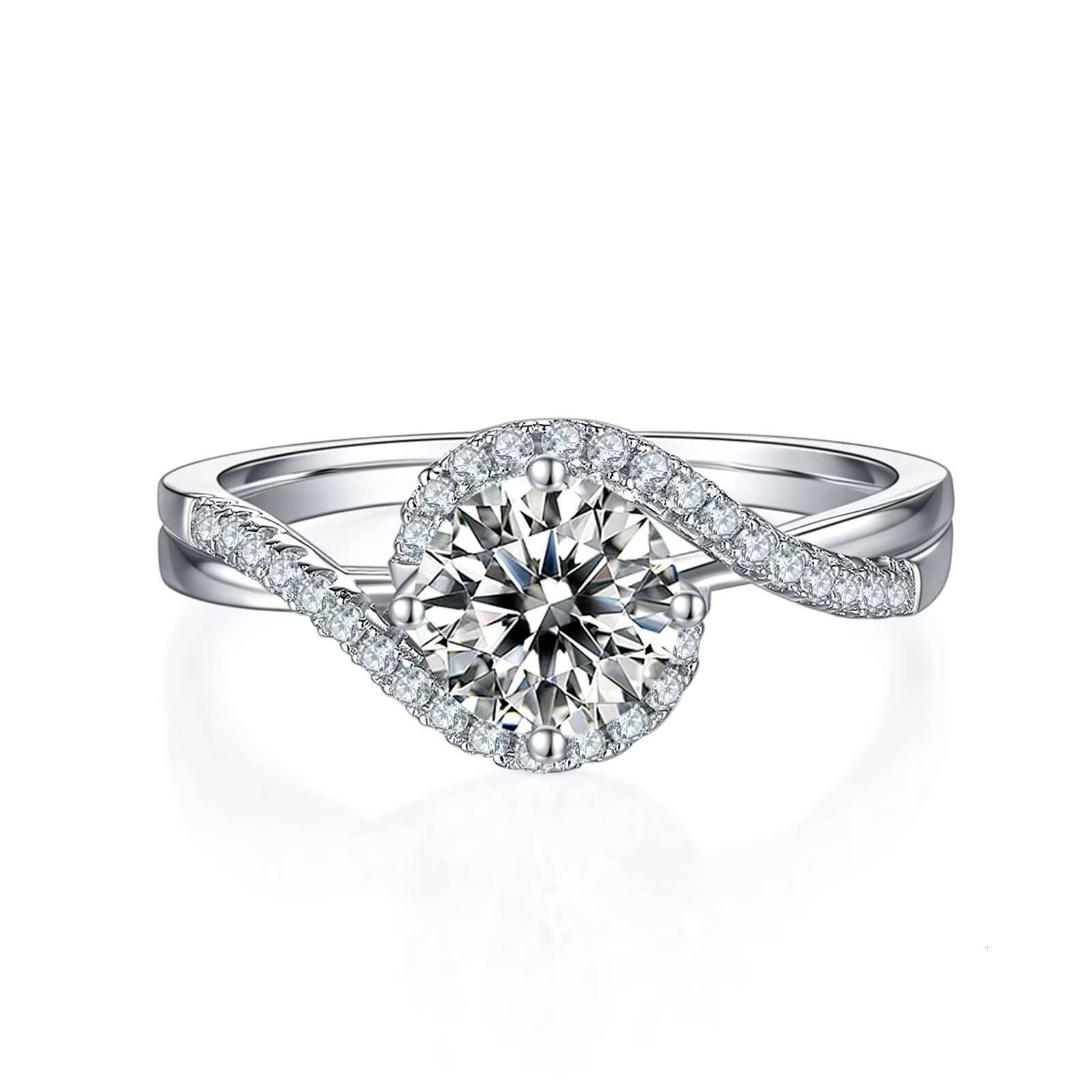 D Color VVS 1ct Moissanite Jewelry White Gold Sidestone Diamond 925 Sterling Silver Moissanite Engagement Rings for Women