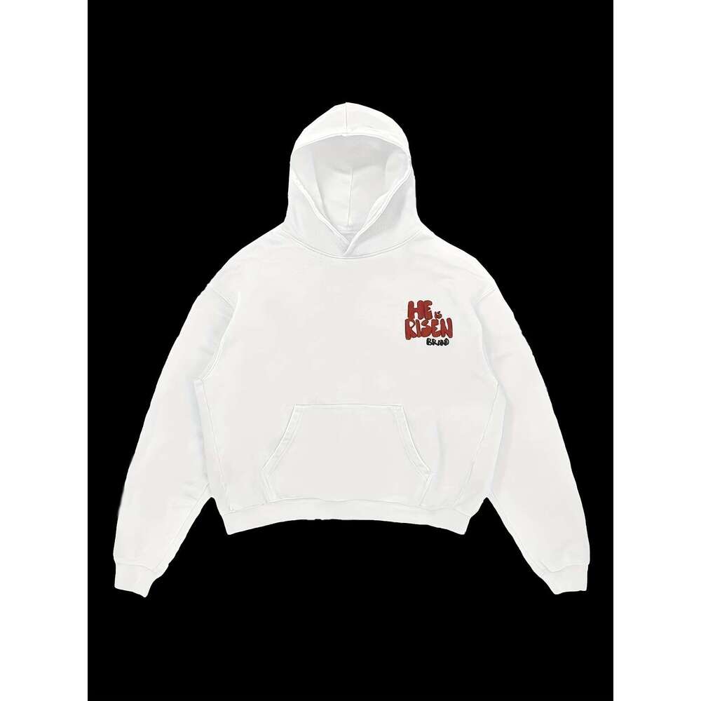 Y2k Style Graphic Print Hoodie With Kangaroo Pocket - "He IS Risen" Design, 100% Polyester, Lightweight & Comfortable, All-Season Casual Wea