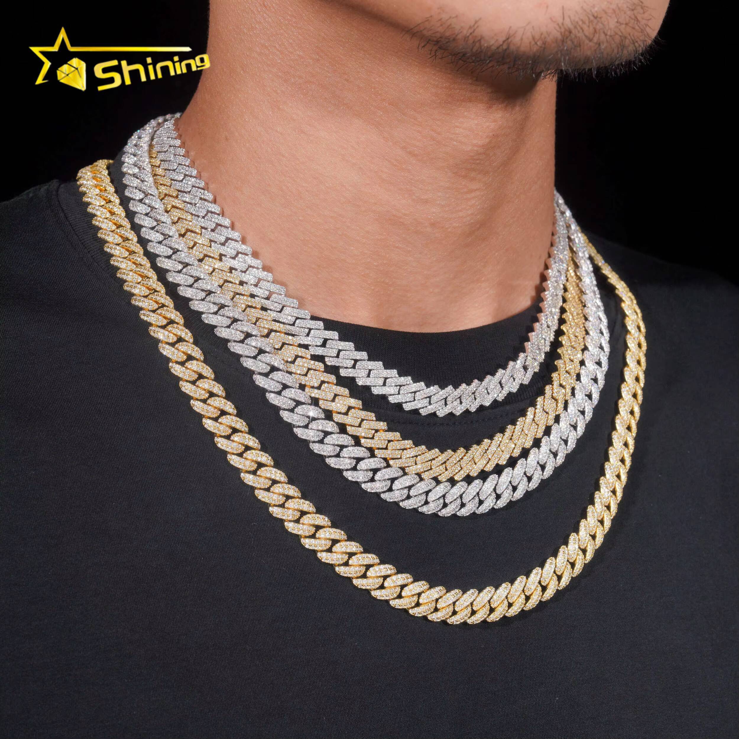 Hip Hop Fine Jewelry Factory Direct Sell 10MM Iced Out 925 Sterling Silver White Gold Plated Moissanite Cuban Link Chain Men