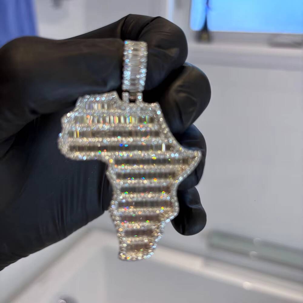 Wholesale Custom Moissanite Pendant 925 Sterling Silver Africa Map Pendant Necklace Moissanite Pendants Charms