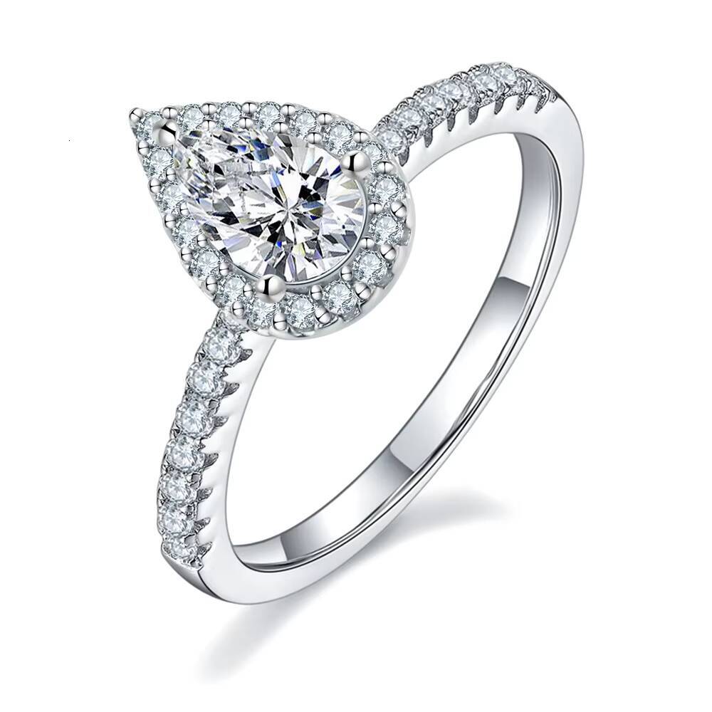 KRKC Solitaire Cluster Elliptical Pear Big Ring12 1 CT 925 Sterling Silver VVS1 Diamond Moissanite Engagement Rings for Women