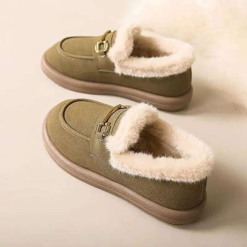 Casual Furry Snow Boots Women Winter Low Cut Short Thickened Warm Cotton Slip-On Flats Korean Style Flat Heel Shoes