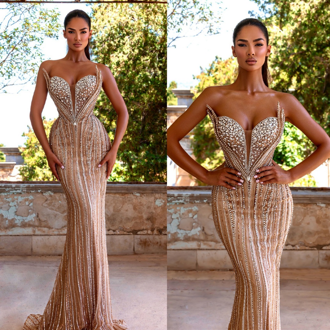 Illusion Evening Dresses Mermaid Crystals Sleeveless Sequined Formal Occasion Backless Prom Gowns Party Dresses Custom Made Vestidos de noche
