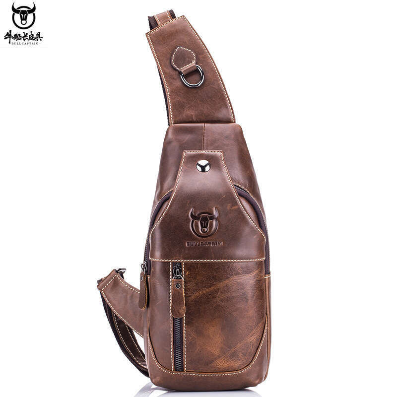 Captain Bull BULLCAPTAIN Men S Genuine Leather Single Shoulder Chest Top Layer Cowhide Front Crossbody Bag High Quality