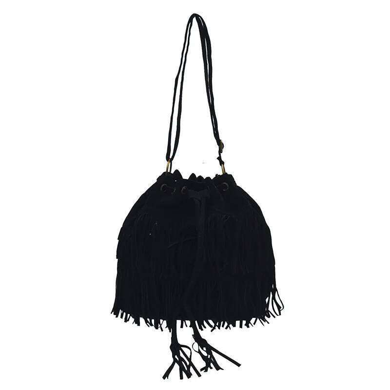 Designer Luxury Simple Retro Drawstring Bucket Fringed Bag Single Shoulder And Cross Body Handbag For Women