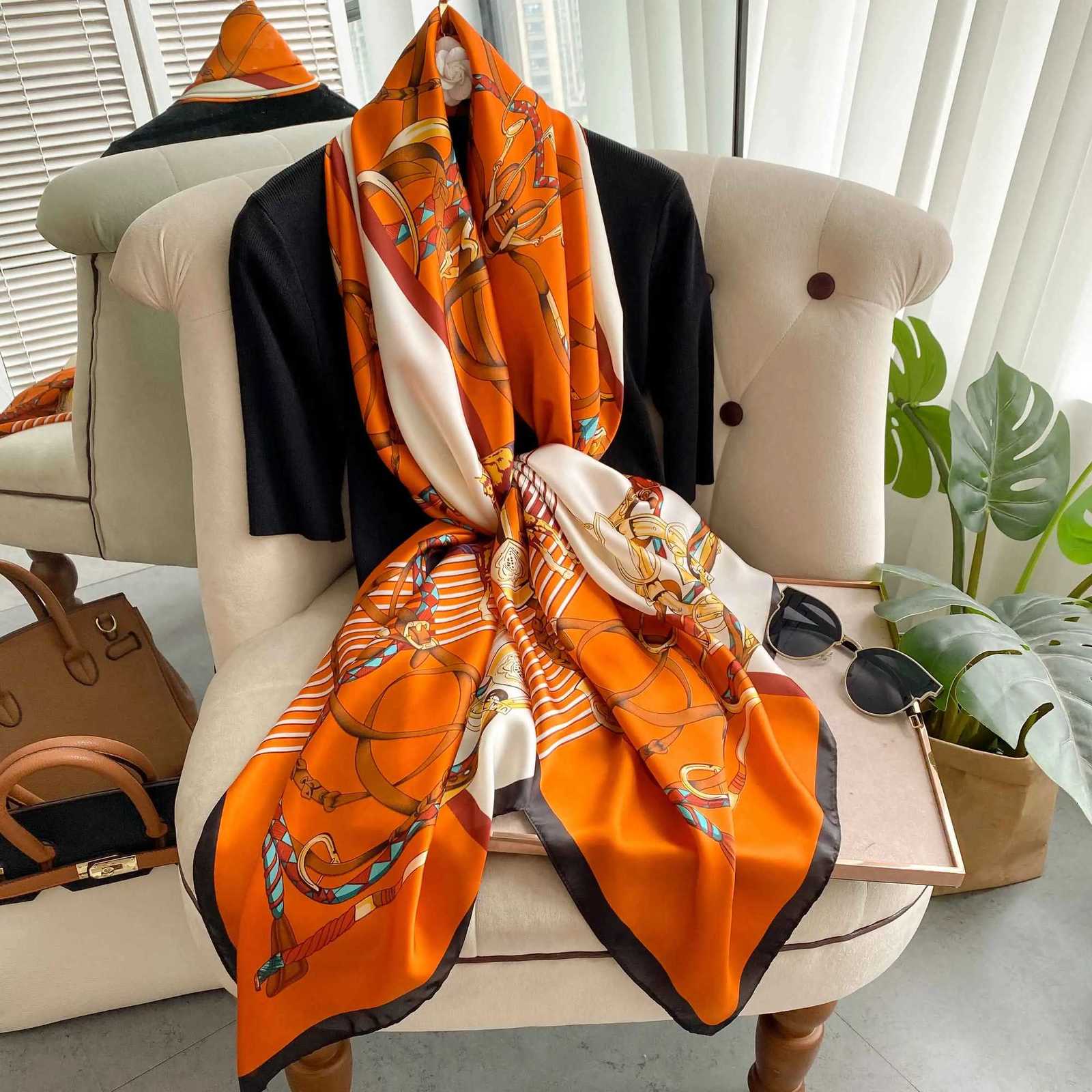 New 18090cm fashion Silk Scarf Scarftop wraps Wen Vintage Four Seasons Hair Scarve Hijab Foard Bandana Fme scarfW251027