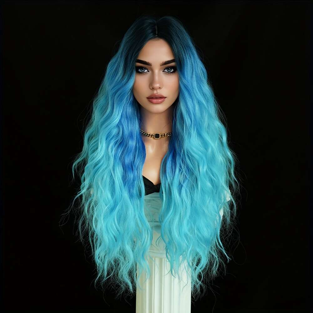 NAMM Women's Long Water Wave Ombre Heat-Resistant Synthetic Hair Roots, Glueless No Glue Needed, Natural Look For Halloween, Cosplay, Everyday -