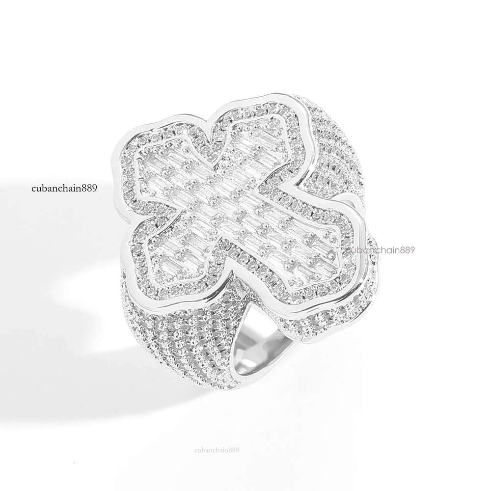Hip hop personalized cross micro inlaid T-shaped Moissanite mens ring creative niche fashion accessory moissanite