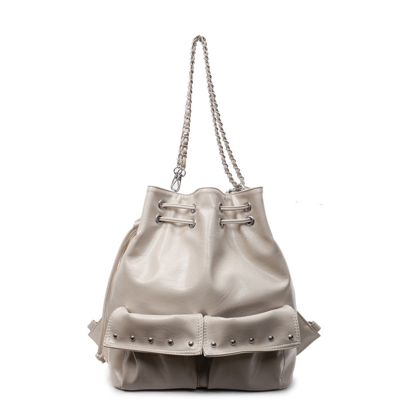 Free shipping designer bag Casual Motorcycle Style Commuter Large Capacity Backpack New Fashion Chain Double Shoulder Bag Casual Bucket Bag