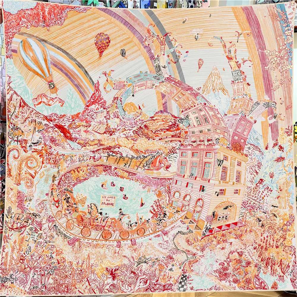 POBING 30 Silk 70 Cashmere Scarf Wen Hand Rold Ocean City Print Square Scarves Wraps Bandana Big Hijabs Fa FoardW251027