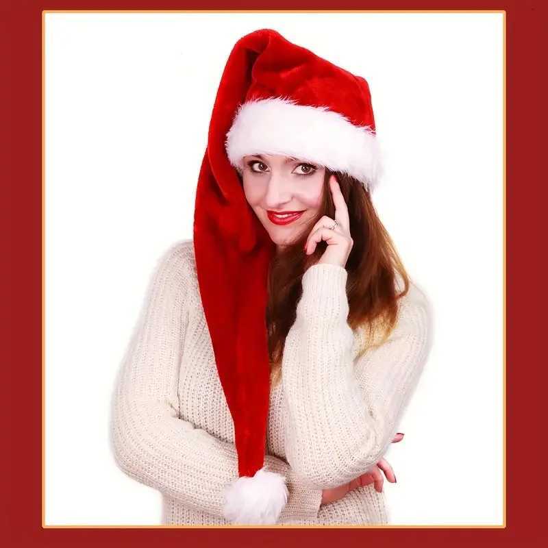 Long Plush Christmas Hat Red Thickened Velvet Santa Hats Adult Children New YearS Party Decorative Home Holiday SuppliesW251027