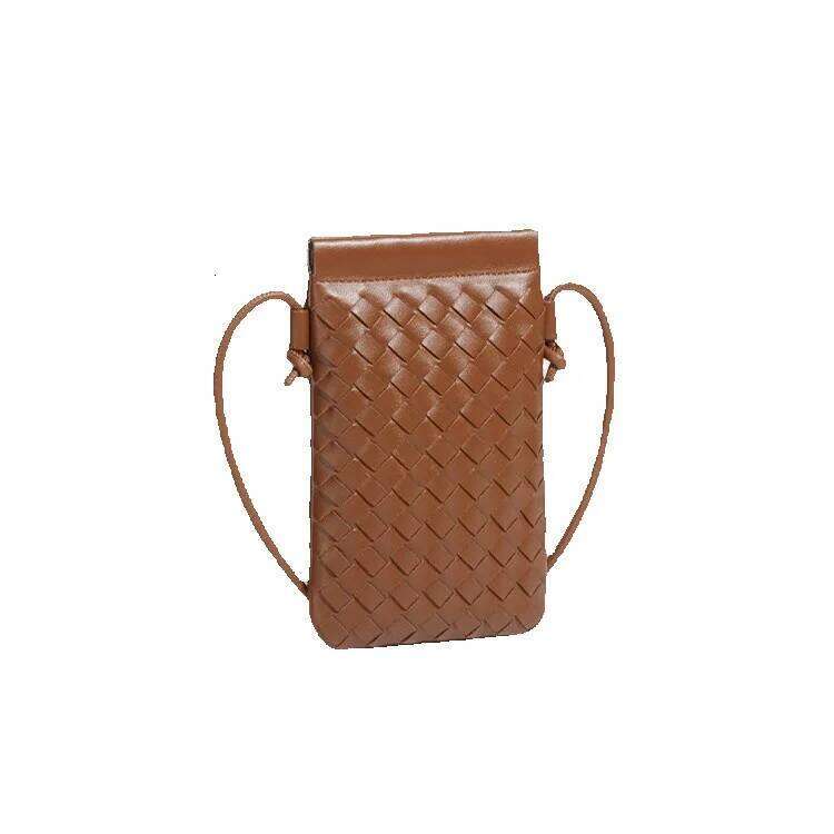 Korean Style Vertical Mini Coin Purse Phone Small Lightweight Single Shoulder Crossbody Women's Fashion Casual Handwoven Bag Cowhide Woven Bag