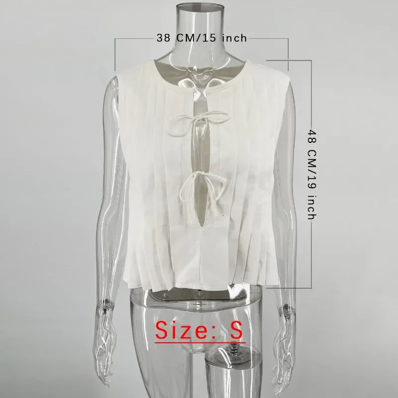 Trendix Solid Rib Bandage Sleeveless Vest For Women Hollow Out Patchwork Folds Slim Tank Tops Summer Fashion Sexy Lace Up Vest 251027