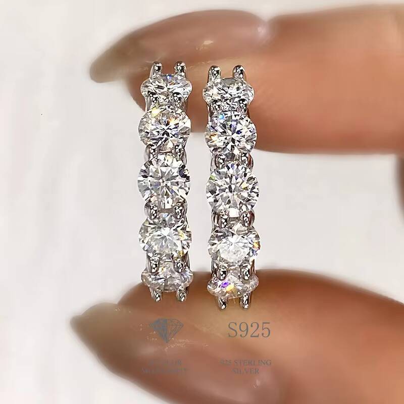 GRA Certified 3ct Wedding Real Moissanite Diamond Band Hoop Earrings 925 Sterling Silver Plated Platinum Huggie Luxury Jewelry