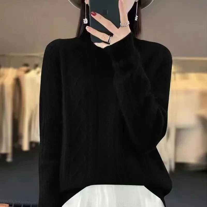 2024 New Women Autumn Winter Sweater Thick 100 Merino Wool Turtleneck Casual Cashmere Knitwaer Pullover Korean Fashion TopsT251027