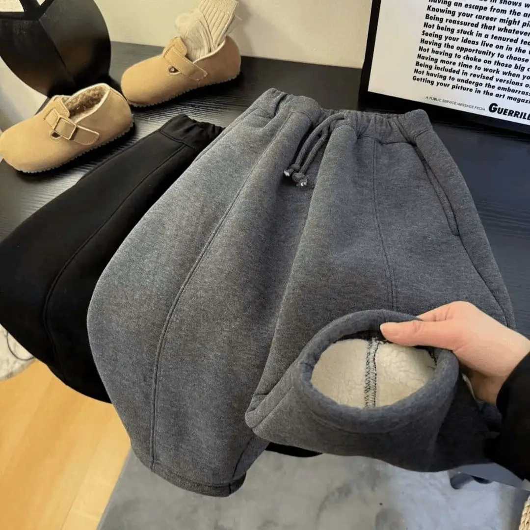 Winter Warm Children Clothes Thickened FleeceLined Pants 27Y Boys Girls Loose Casual Pants Fashionable Solid Color TrousersT251027