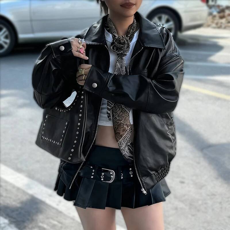 winter jacket women Autumn Women's Faux Leather Jackets 2025 Fall Long Sleeve Bomber Jacket Lapel Zip Up Motorcycle Coats Winter Clothing