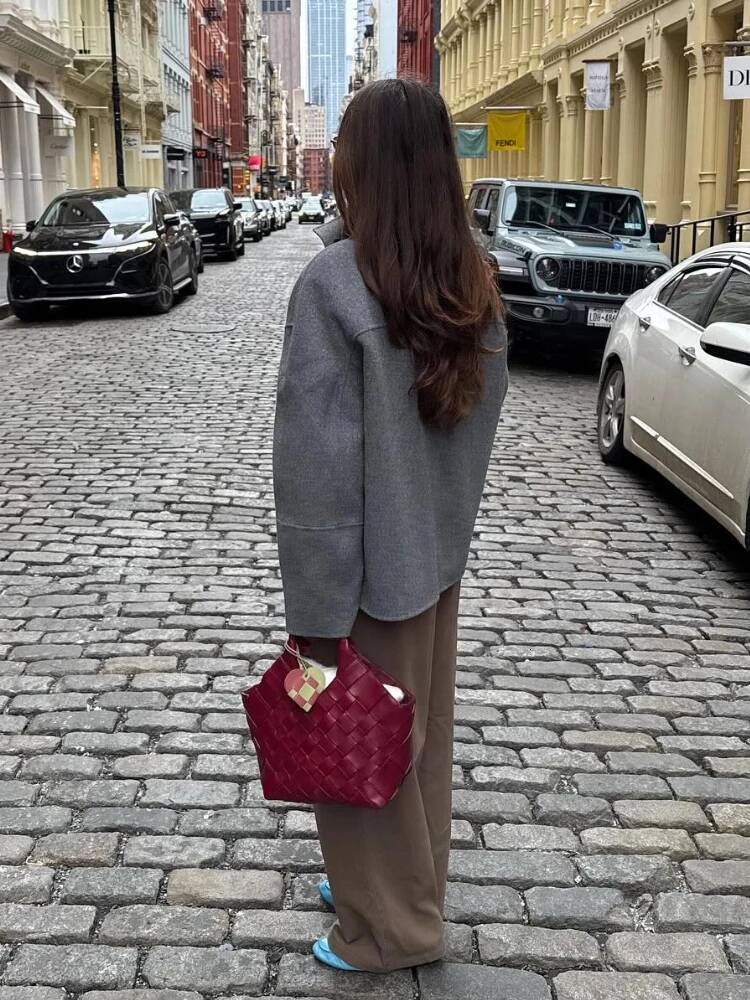 winter jacket women Retro Loose Stand Collar Tweed Coat Women Fashion Casual Gray Single Breasted Short Coats Female 2025 Autumn Chic Street Outwear