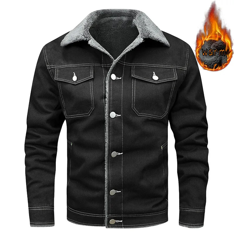Mens denim jacket wool warm inner cotton for autumn and winter casual outdoor plus size work can be50100kg 251015
