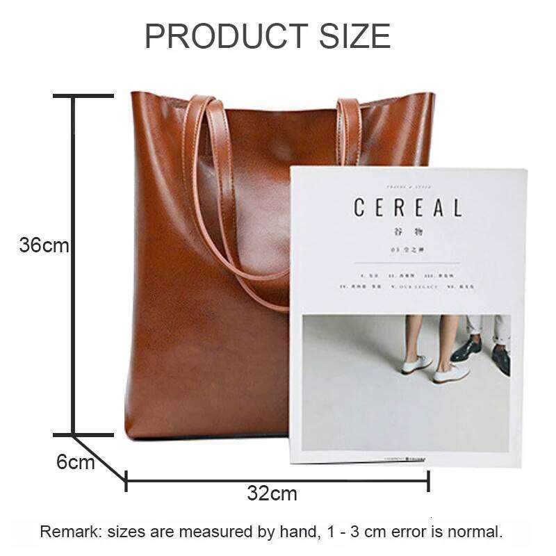 Designer Luxury New Large Capacity Female Split Leather Tote Bags Oil Wax Cowhide Lady Shopping Handbag Women Classic Solid Color Shoulder Bag