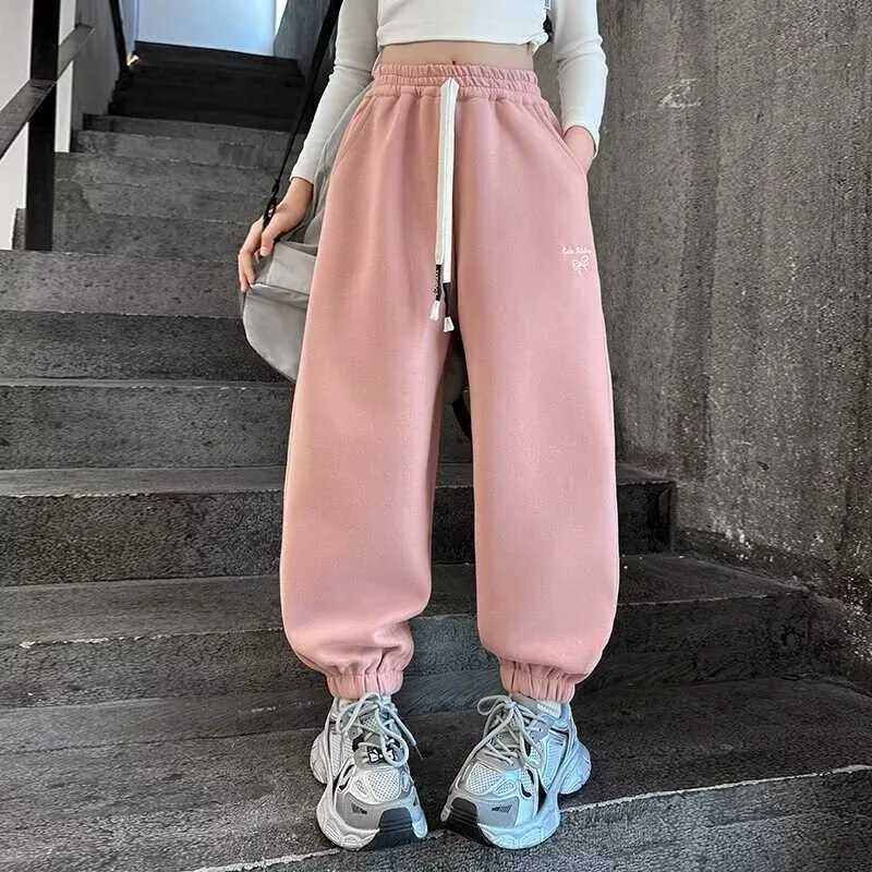 Causal Pants Girls Kids Loose Cotton Sports Pants 110170 Black Pink Trousers for Children Spring Kids Clothing 2025T251027