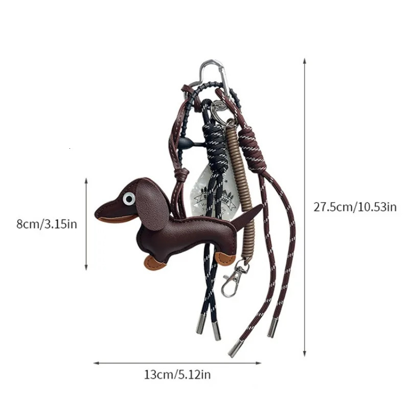 Vintage Dachshund Puppy Car Wiener Dog Keychain Bag Pendant Lanyard Chocolate Braided Rope Accessories Jewelry Trinket Key Ring 251023