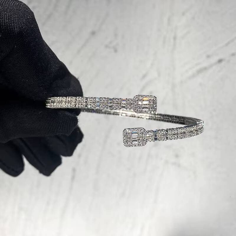 Men Women Baguette Cut Cuff Moissanite Bracelets Bangles 925 Sterling Silver Fine Jewelry Bracelets Bangles