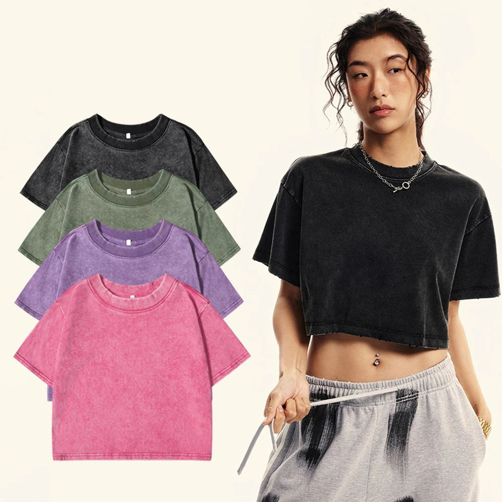 100 Cotton Washed TShirts For Women Loose ONeck Crop Tops Y2k Street Female Clothes Summer Casual Vintage Short Sleeve Tees 251027