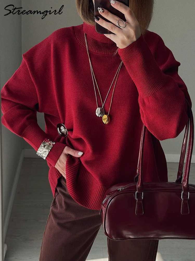 Brown Turtleneck Sweater Women Pullovers Autumn Oversized Butter Yellow Sweaters Thick Turtle Neck Knit Baggy Sweater For LadiesT251027