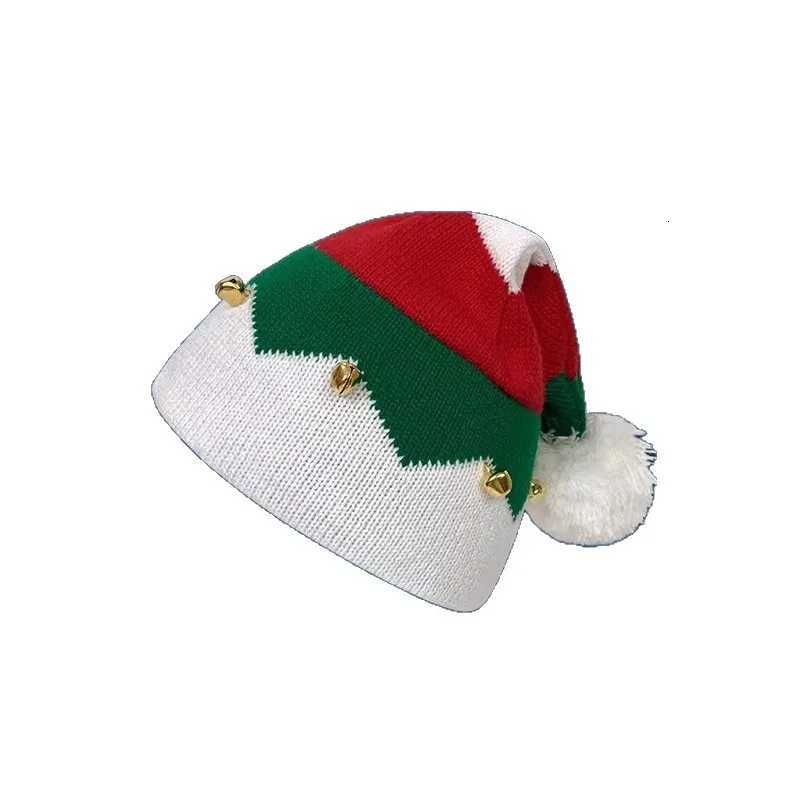 Christmas Knitted Wool Hat For Mother And Kids Red ColorBlock Design With Bells Festive Christmas Hat For WinterW251027