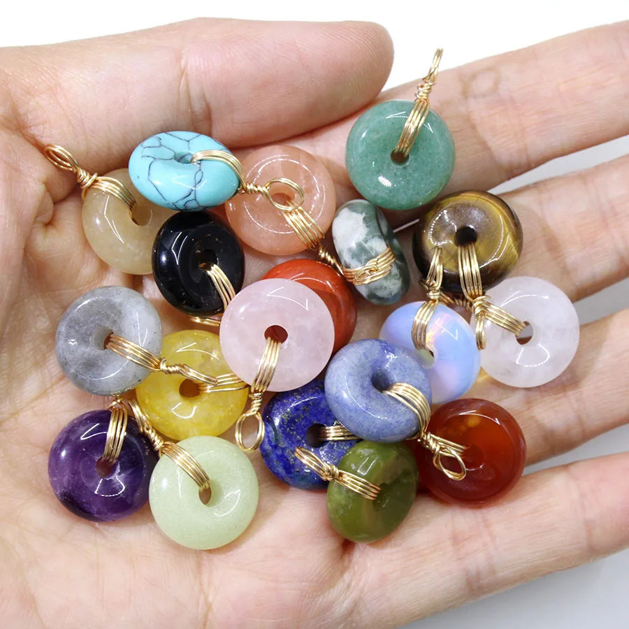 15mm Amethyst Crystal Donut Pendant Natural Stone Necklace Tiger Eye Rose Quartz Healing Stone Gift for Women Her Christmas Vale 251020