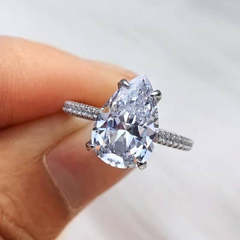 Luster 3carat Engagement 925 Sterling Silver Pear Moissanite Ring