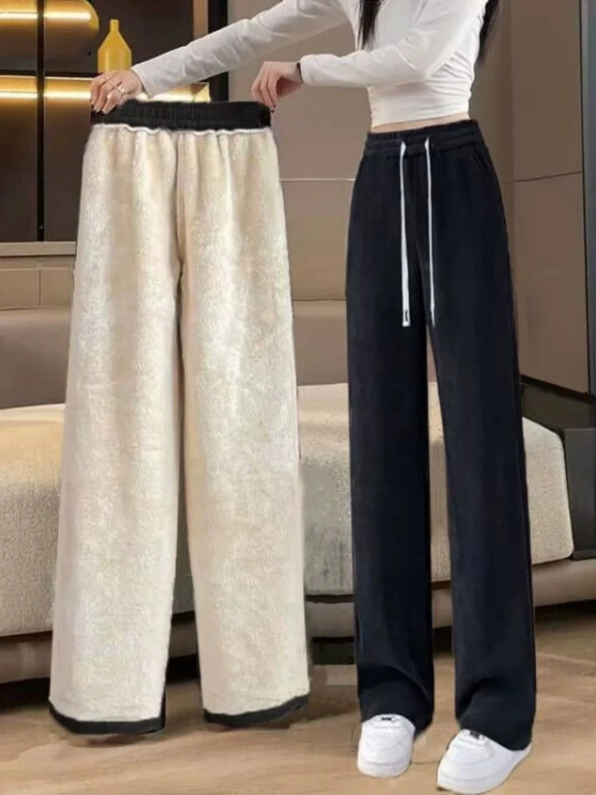 High Waist Fce Lined Thiened Corduroy Wide Leg Pants Womens Autumn Winter Outfit Straight Cut eepskin Velvet Casual T 251027