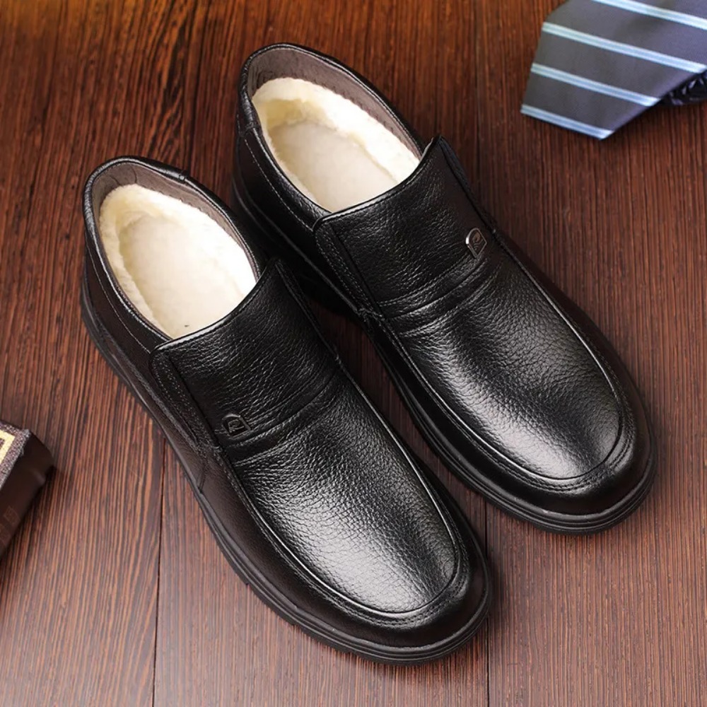 Warm Cotton Blend Footwear for Men: Stylish Genuine Leather Winter Ankle Booties