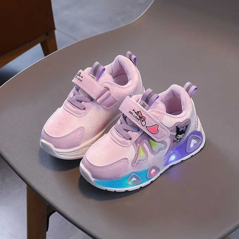 Childrens Sports Shoes Led Lights Sneaker Cartoon PU Leather Girls Pink Childrens Running Pink Shoes Size 2130 S251027