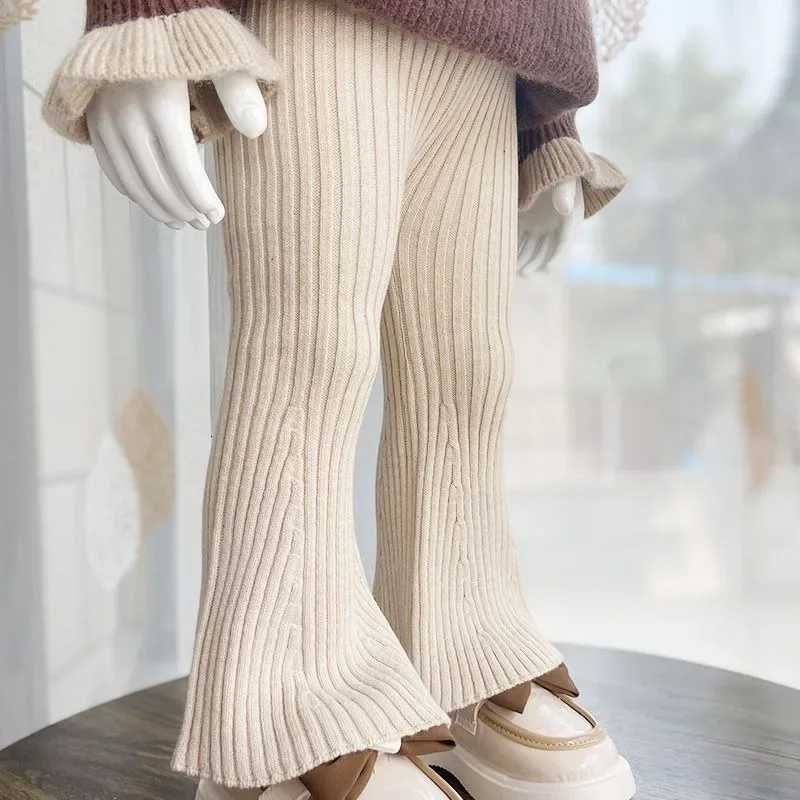 Children Clothing 2023 New Spring and Autumn Pants Girl Knitted Bell Bottoms Korean Style Baby Solid Color Wool Elastic LeggingsT251027