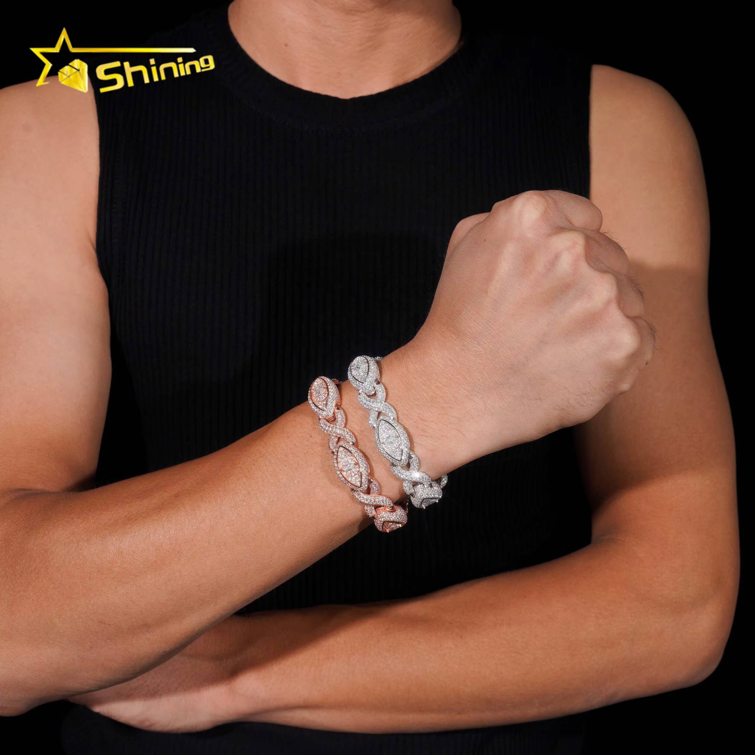 New Stock 925 Sterling Silver Gold Plated Hip Hop Jewelry Custom Colored Infinity Moissanite Cuban Bracelet Cat Eye Bracelets