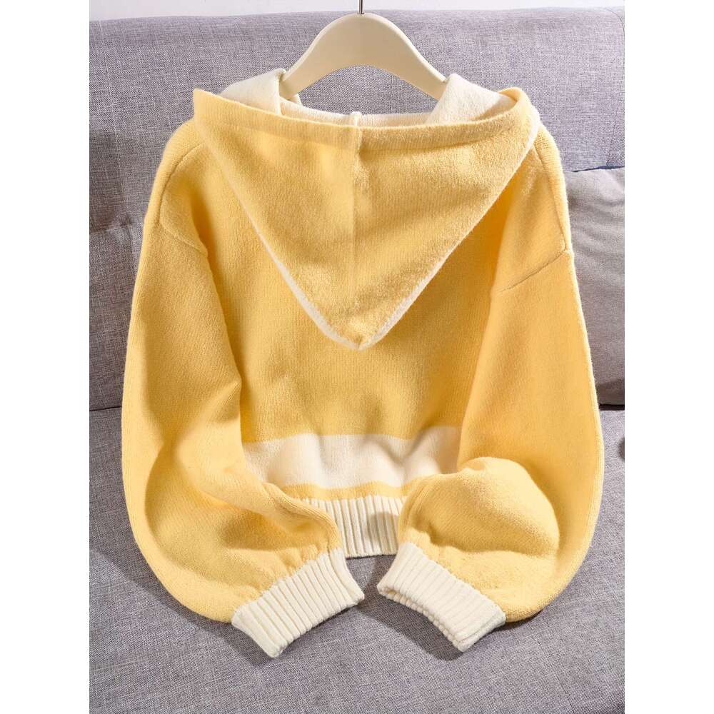 Women's Cozy Color-Block - Oversized Cardigan With Details, White & Yellow, Fall/Winter Layering Piece, Casual Winter Wear Button Detail | Constr