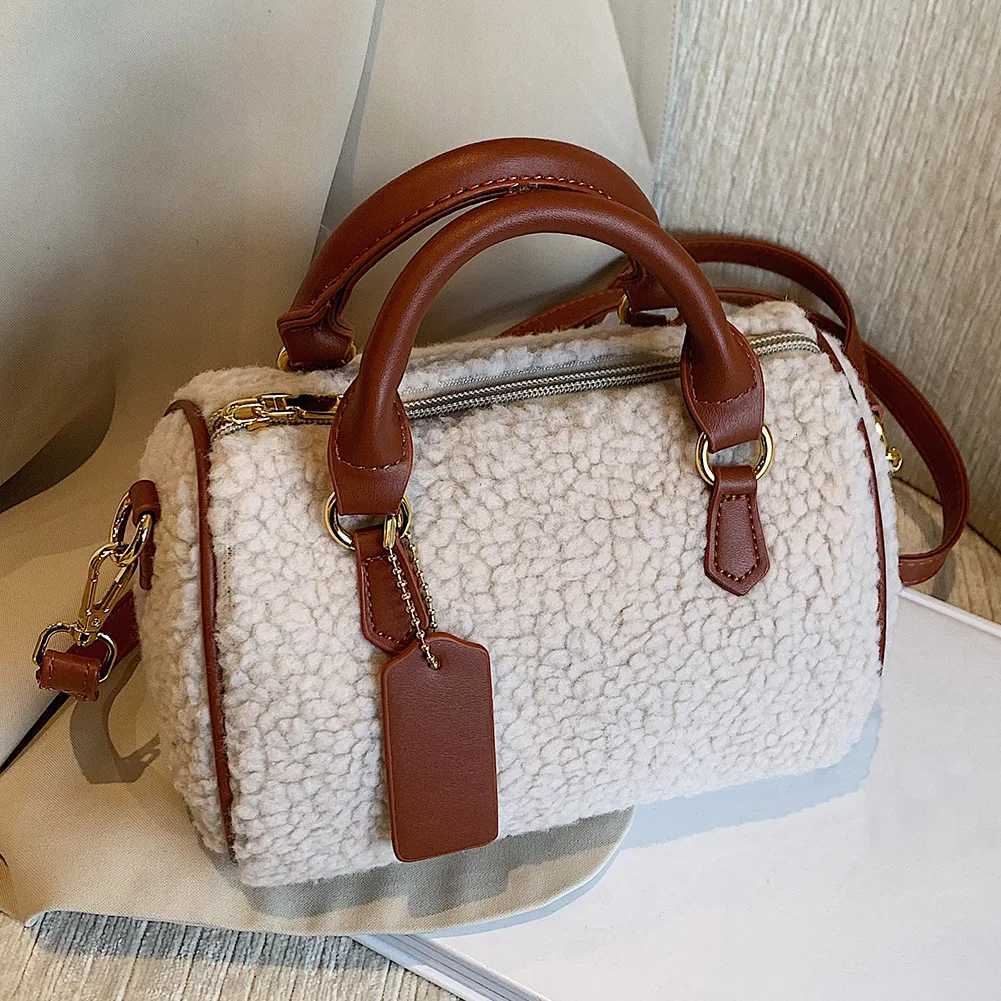 Fluffy Tote Purse For Womens Autumn Winter Plush Cylindrical Small Shoulder Bag Furry Zipper Crossbody Bag Ladies Fuzzy Handbag Y251027
