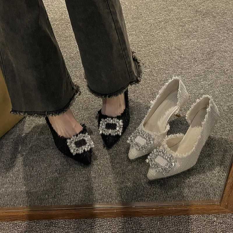 Summer 2025 French Design Pointed Toe High Heels Crystal Embellished Slim Stiletto Womens Single Shoes Elegant Minimalist FootwXJ251027