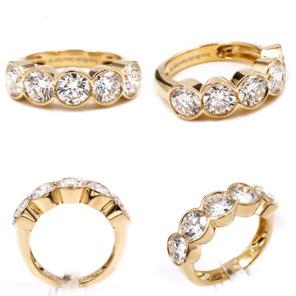 Tianyu Gems Bezel Set 583mm Round Cut 38ctw DEF Lab Diamonds Ring Women 18k 14k 10k Yellow Gold Wedding Engagement Rings Gifts