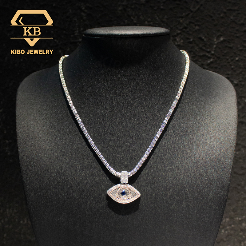 Fine Jewelry Ice Chain 925 Sterling Silver Rose Gold Two Tone Evil Eye Pendant Charm Necklace