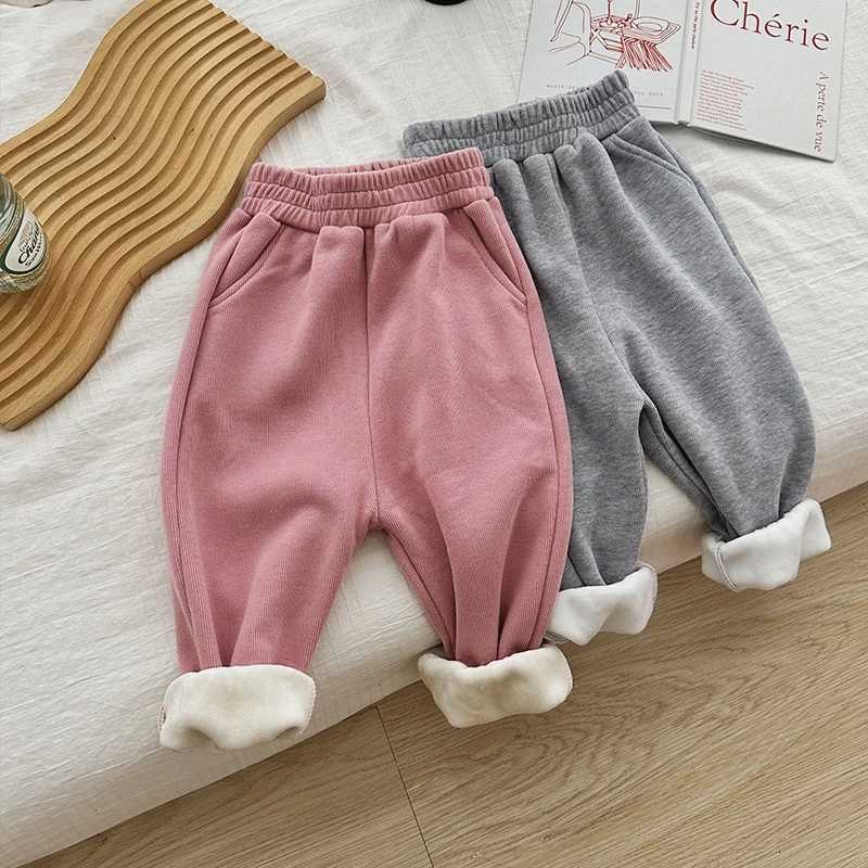 K22382 Girls Fleece Lined Pants Autumn Winter Outdoor Sports Casual Sweatpants Baby Thickened Integrated Velvet Warm TrousersT251027