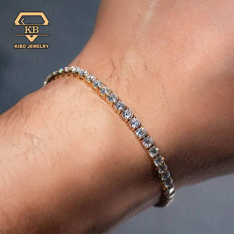 Tennis Iced Out D Color VVS Moissanite Diamonds Mens Womens Real Solid 10K Gold Tennis 4MM Moissanite Chain Bracelet