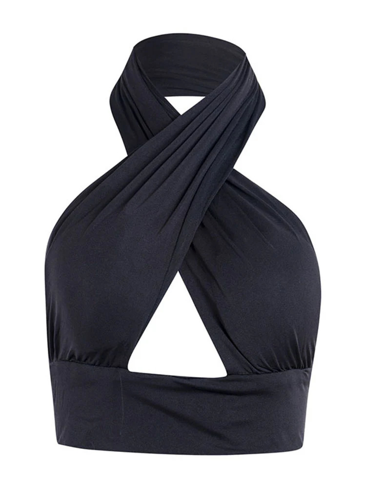 Women Strappy Cross Over Front Cut Out Halter Neck Sleeveless Backless Crop Top Bandage Vest Summer Sexy Tops Woman Clothes SXL 251027